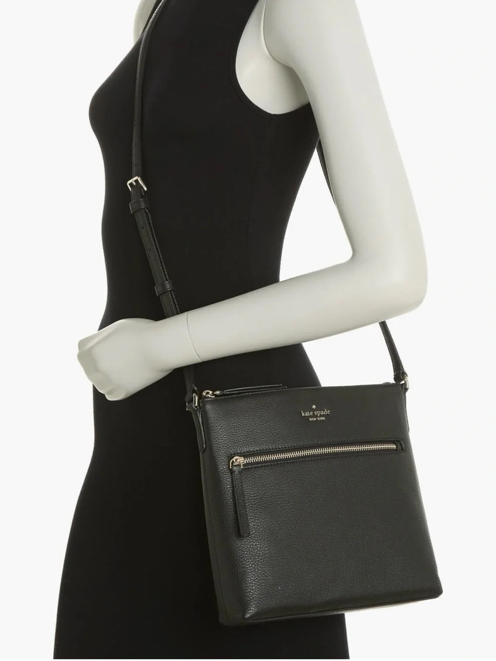 Kate Spade Jackson Top Zip Leather Crossbody Bag in Black Pebble Learher